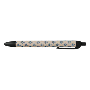 Fleur de Lis Pattern, Royal French Blue op Crème Zwarte Inkt Pen