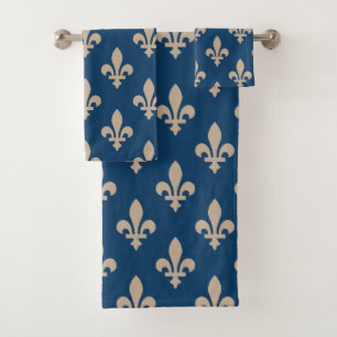 Fleur de Lis Pattern, Royal French, Cream on Blue Bad Handdoek