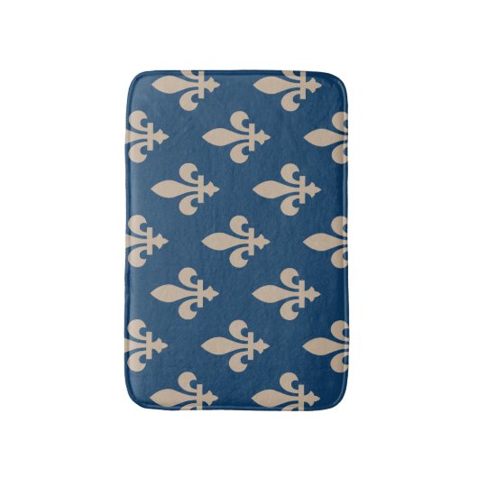 Fleur de Lis Pattern, Royal French, Cream on Blue Badmat (Voorkant Verticaal)