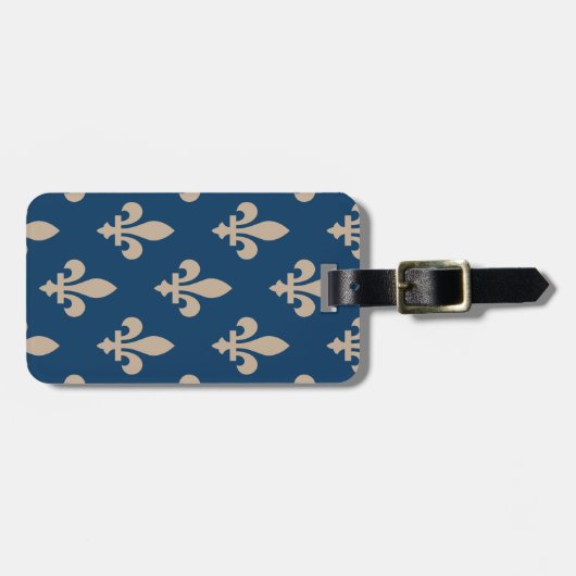 Fleur de Lis Pattern, Royal French, Cream on Blue Bagagelabel (Voorkant horizontaal)