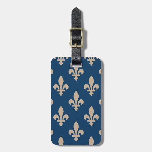 Fleur de Lis Pattern, Royal French, Cream on Blue Bagagelabel (Voorkant verticaal)