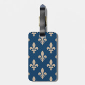 Fleur de Lis Pattern, Royal French, Cream on Blue Bagagelabel (Achterkant verticaal)