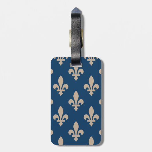 Fleur de Lis Pattern, Royal French, Cream on Blue Bagagelabel (Achterkant verticaal)