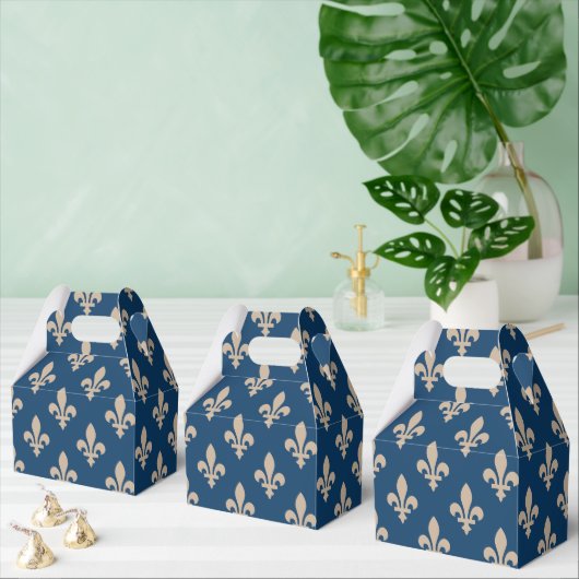 Fleur de Lis Pattern, Royal French, Cream on Blue Bedankdoosjes (Meervoudige)