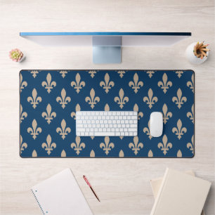 Fleur de Lis Pattern, Royal French, Cream on Blue Bureaumat