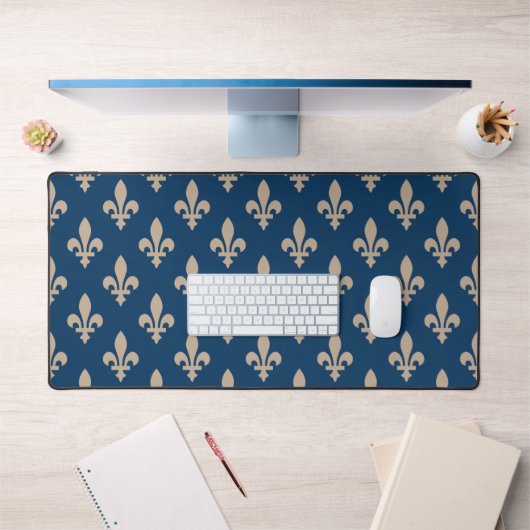 Fleur de Lis Pattern, Royal French, Cream on Blue Bureaumat (Kantoor 1)