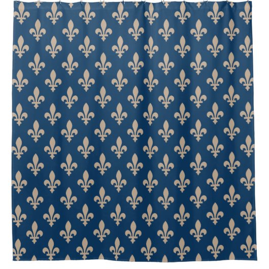 Fleur de Lis Pattern, Royal French, Cream on Blue Douchegordijn (Voorkant)