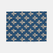 Fleur de Lis Pattern, Royal French, Cream on Blue Fleece Deken (Voorkant (Horizontaal))