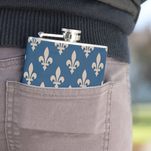 Fleur de Lis Pattern, Royal French, Cream on Blue Heupfles (Voorbeeld)