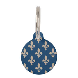 Fleur de Lis Pattern, Royal French, Cream on Blue Huisdierpenning