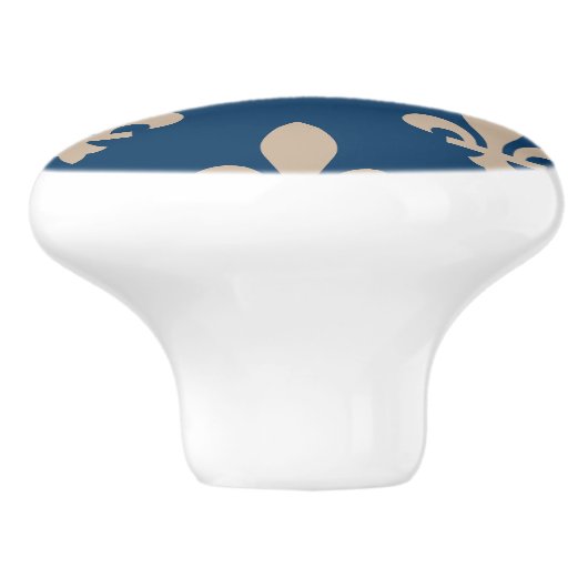 Fleur de Lis Pattern, Royal French, Cream on Blue Keramische Knop (Zijkant)