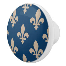 Fleur de Lis Pattern, Royal French, Cream on Blue