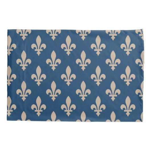 Fleur de Lis Pattern, Royal French, Cream on Blue Kussensloop (Achterkant)