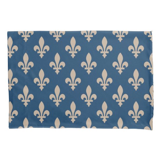 Fleur de Lis Pattern, Royal French, Cream on Blue Kussensloop (Voorkant)