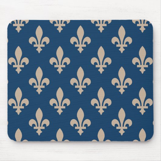 Fleur de Lis Pattern, Royal French, Cream on Blue Muismat (Voorkant)