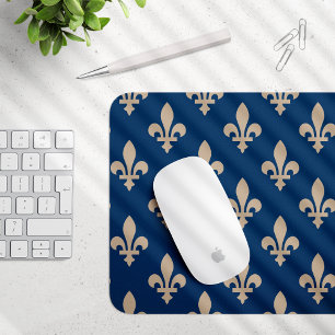 Fleur de Lis Pattern, Royal French, Cream on Blue Muismat