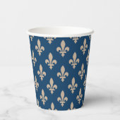 Fleur de Lis Pattern, Royal French, Cream on Blue Papieren Bekers (Achterkant)