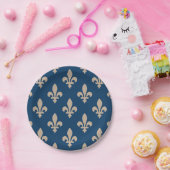 Fleur de Lis Pattern, Royal French, Cream on Blue Papieren Bordje (Feest)