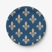 Fleur de Lis Pattern, Royal French, Cream on Blue Papieren Bordje (Voorkant)