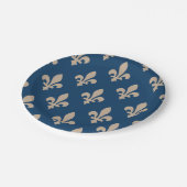 Fleur de Lis Pattern, Royal French, Cream on Blue Papieren Bordje (Gekanteld)