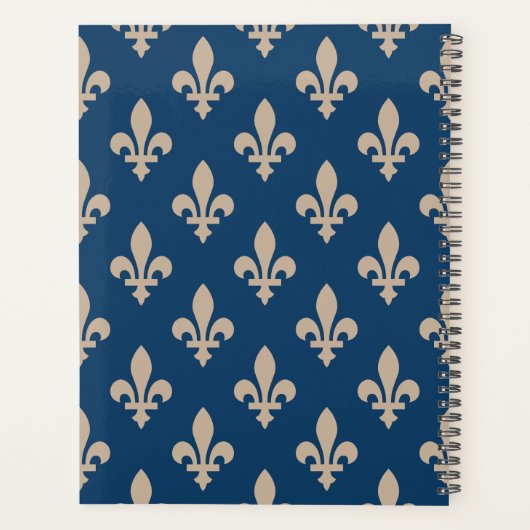 Fleur de Lis Pattern, Royal French, Cream on Blue Planner (Achterkant)
