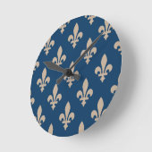 Fleur de Lis Pattern, Royal French, Cream on Blue Ronde Klok (Hoek)