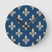 Fleur de Lis Pattern, Royal French, Cream on Blue Ronde Klok (Voorkant)