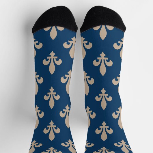 Fleur de Lis Pattern, Royal French, Cream on Blue Sokken (Top)