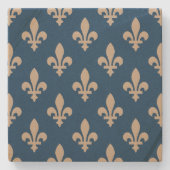 Fleur de Lis Pattern, Royal French, Cream on Blue Stenen Onderzetter (Voorkant)
