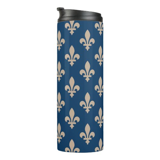 Fleur de Lis Pattern, Royal French, Cream on Blue Thermosbeker (Geroteerd rechts)