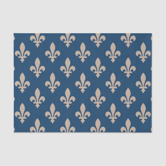 Fleur de Lis Pattern, Royal French, Cream on Blue Tissuepapier (Voorkant)