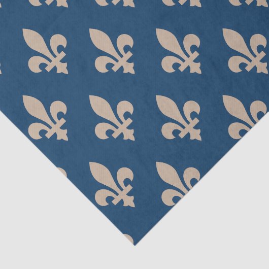 Fleur de Lis Pattern, Royal French, Cream on Blue Tissuepapier (Detail)