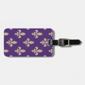Fleur de Lis Pattern, Royal French Cream op Paarse Bagagelabel (Voorkant horizontaal)