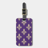 Fleur de Lis Pattern, Royal French Cream op Paarse Bagagelabel (Voorkant verticaal)