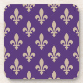 Fleur de Lis Pattern, Royal French Cream op Paarse Bier Onderzetter (Voorkant)