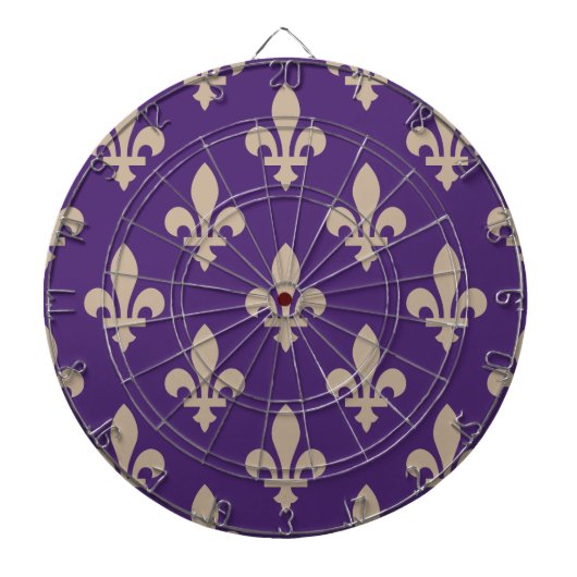 Fleur de Lis Pattern, Royal French Cream op Paarse Dartbord (Voorkant)