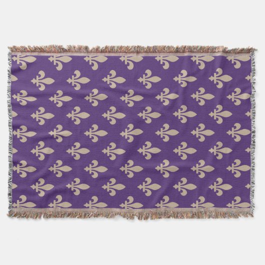Fleur de Lis Pattern, Royal French Cream op Paarse Deken (Voorkant)