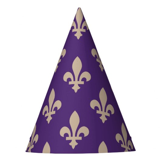 Fleur de Lis Pattern, Royal French Cream op Paarse Feesthoedjes (Voorkant)
