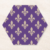 Fleur de Lis Pattern, Royal French Cream op Paarse Kartonnen Onderzetters (Voorkant)