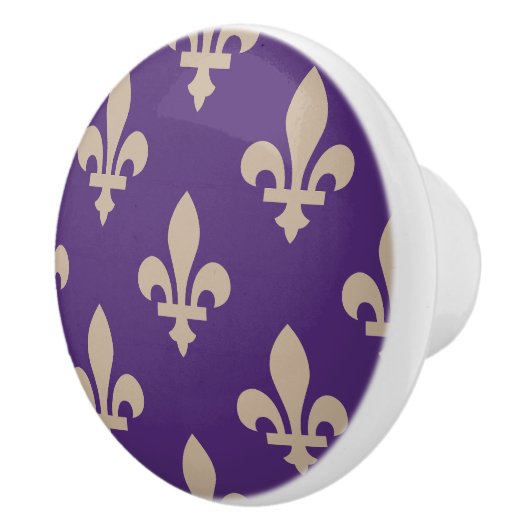 Fleur de Lis Pattern, Royal French Cream op Paarse Keramische Knop (Rechts)