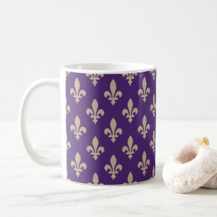 Fleur de Lis Pattern, Royal French Cream op Paarse Koffiemok