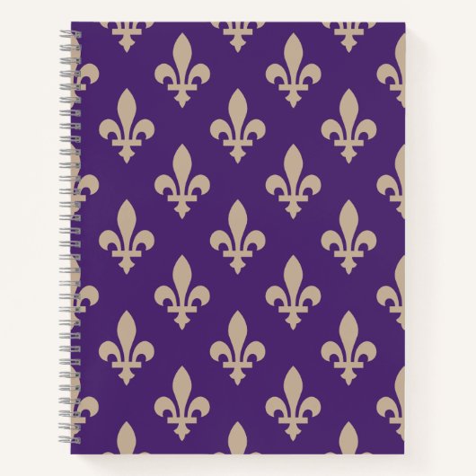 Fleur de Lis Pattern, Royal French Cream op Paarse Notitieboek (Voorkant)