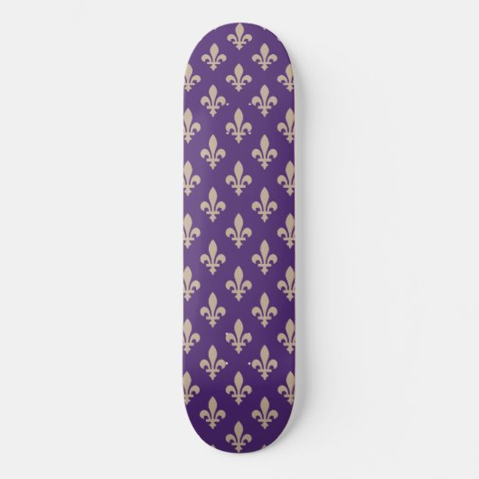 Fleur de Lis Pattern, Royal French Cream op Paarse Persoonlijk Skateboard (Voorkant)