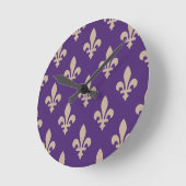Fleur de Lis Pattern, Royal French Cream op Paarse Ronde Klok (Hoek)