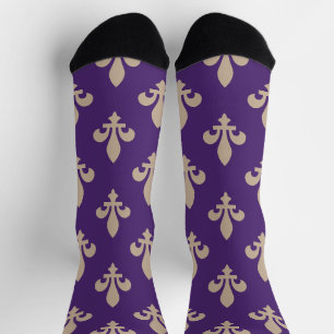 Fleur de Lis Pattern, Royal French Cream op Paarse Sokken
