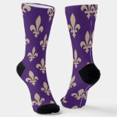 Fleur de Lis Pattern, Royal French Cream op Paarse Sokken (Gebogen)