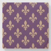 Fleur de Lis Pattern, Royal French Cream op Paarse Stenen Onderzetter (Voorkant)