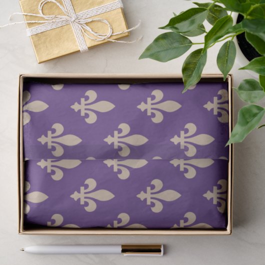 Fleur de Lis Pattern, Royal French Cream op Paarse Tissuepapier (Geschenk)
