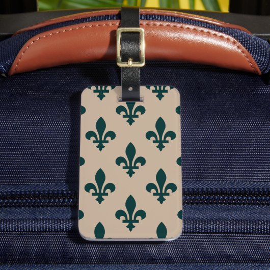 Fleur de Lis Pattern, Royal French Green on Cream Bagagelabel (Voorkant Insitu 2)