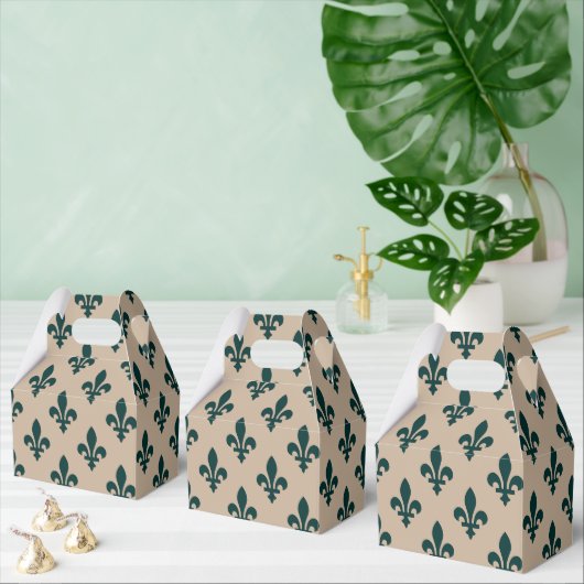 Fleur de Lis Pattern, Royal French Green on Cream Bedankdoosjes (Meervoudige)